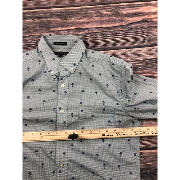Banana Republic Mens Small Slim Flex Fit Stretch Button Down Shirt Palm Trees - Picture 3 of 6